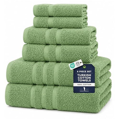 Veteran Textile LLC, Luxury Hotel & Spa, Turkish Cotton Dark Green Towels Bathroom Sets | 6 Pieces Fairfield Green Bath Towels | Soft and Absorbent Green Towel Set for Your Bathroom - color: Sage Green