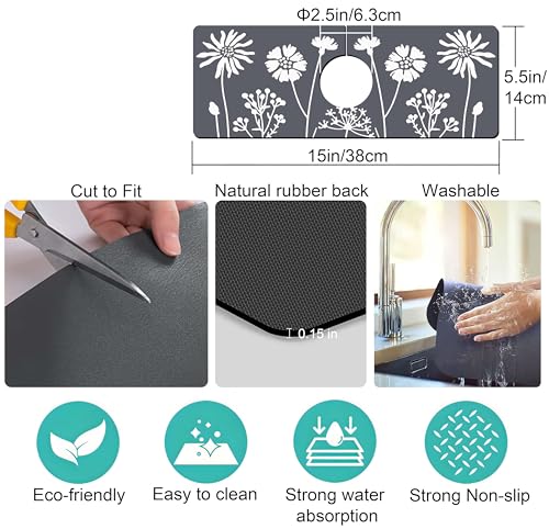 Kitchen Sink Splash Guard Faucet Mat -1 PC Super Absorbent Fast Drying Mat Sink Gadgets-Splash Guard Behind Faucet Drip Catcher for Kitchen, Bathroom,Sink Mat, Dish Drying Mat, Bathroom(15" X 5.5" ) - color: Black