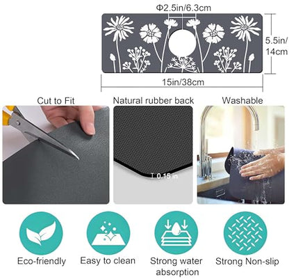 Kitchen Sink Splash Guard Faucet Mat -1 PC Super Absorbent Fast Drying Mat Sink Gadgets-Splash Guard Behind Faucet Drip Catcher for Kitchen, Bathroom,Sink Mat, Dish Drying Mat, Bathroom(15" X 5.5" ) - color: Black