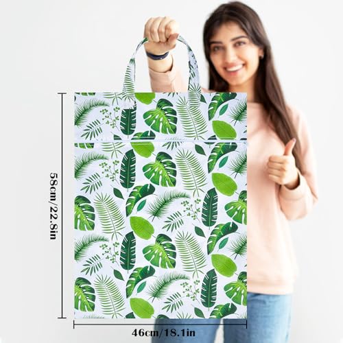 2 Pcs Large Travel Laundry Bags - Waterproof with Handle, Washable Dirty Clothes Bags for Travel, Wet/Dry Bag for Gym, Swimming Pool, College Dorm - color: Green Leaf +Flamingo