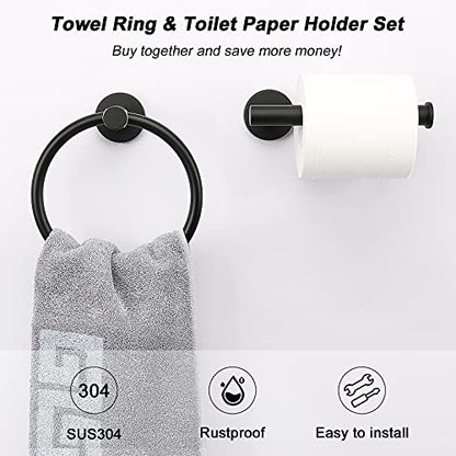 NearMoon 2 Pieces Bathroom Hardware Accessories, Towel Ring and Toilet Paper Holder- Stainless Steel Bath Towel Hanger and Hand Towel Holder, Wall Mounted (Matte Black) - color: Matte Black