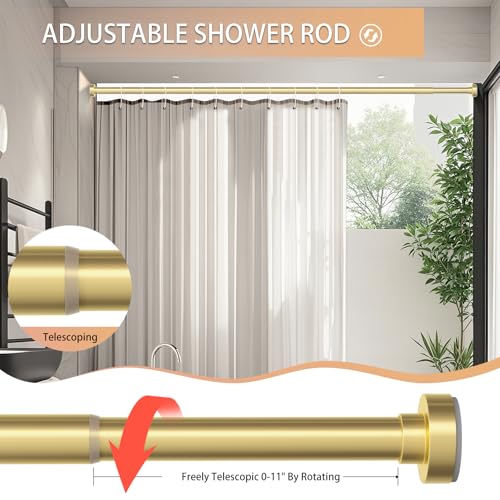 Gold Shower Curtain Rod 34-82 Inches(2.8-6.8ft) Never Rust Adjustable Shower Rod Spring Tension Non Slip No Drilling Shower Rods for Bathroom Garland Window - color: Gold, size: 34”-82“