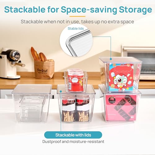 Vtopmart 8 Pack Clear Storage Bins with Lid Set for Pantry Organizer | 4 Large and 4 Small Plastic Pantry Storage Bins with Handle, Storage Containers for Pantry, Kitchen, Fridge, Cabinet - size: Set A