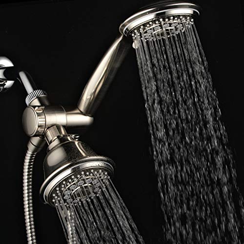 Hotel Spa AquaSpa 6-in-1 High-Pressure Shower Head/Hand Held Showerhead Combo with Two Overhead and Low-Reach Wall Brackets, 3-way Water Diverter & Stainless Steel Hose/Brushed Nickel Finish