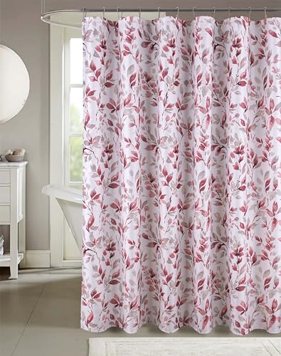Hotel Quality Fabric Bathroom Shower Curtain: Floral Leaf Damask - Pink, Gray and White (72 x 70 inches) - color: Mikayla