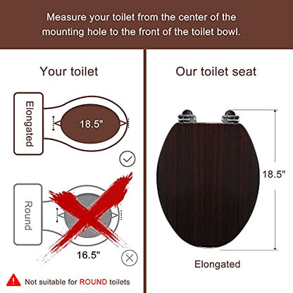 Elongated Toilet Seat Molded Wood Toilet Seat with Quietly Close and Quick Release Hinges, Easy to Install also Easy to Clean by Angol Shiold (Elongated, Dark Brown) - color: Dark Brown, size: Soft Close Hinge