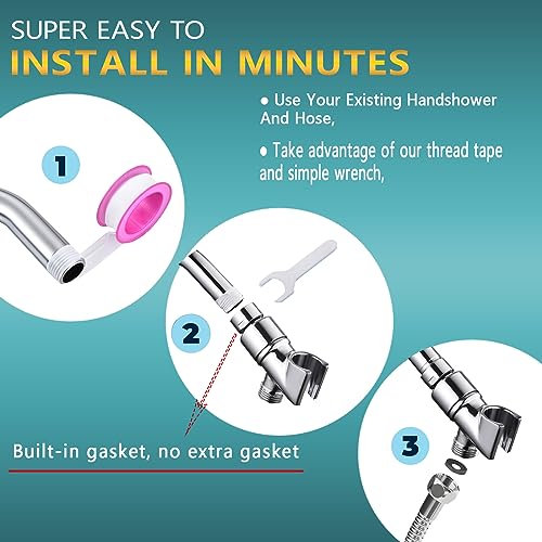 All Metal Handheld Shower Head Holder - Adjustable Shower Rod Holder with Brass Pivot Ball - Handheld Shower Head Holder - Shower Hose Holder for attaching Shower arm to Shower Hose, Chrome… - color: Handheld