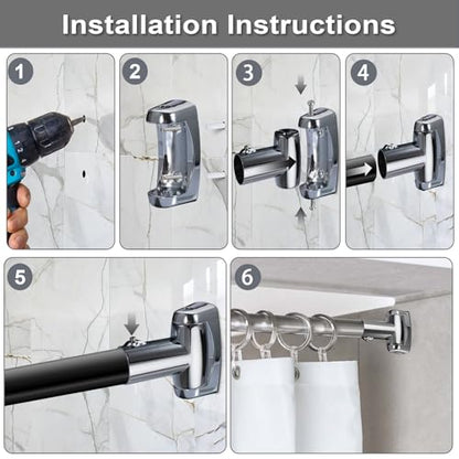KoKone 10 Pack Shower Curtain Rod Bracket Adjustable 180° Rotation Bracket | for Curved Shower Curtain Rod Sturdy Zinc Alloy Wall Mounted Curtain Rod Holder for Bathroom, Wardrobe, Kitchen, Silver