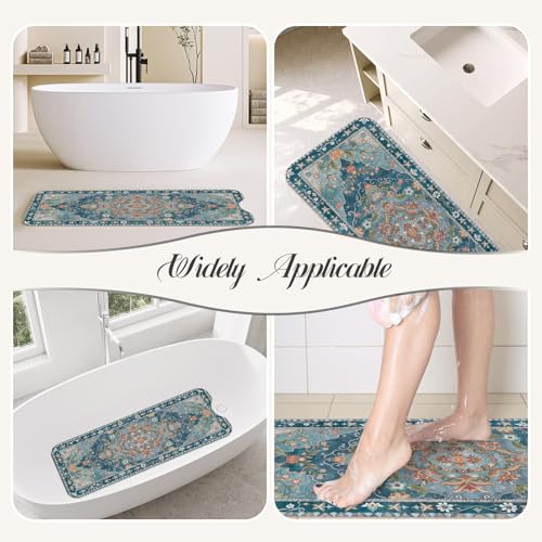 SHUCHING Blue Bath Mat for Tub Non Slip-40x16 Inch | Bathtub Mat for Women & Elderly Mold Free, Long Shower Mat for Inside Shower with Suction Cup, Machine Washable - color: Blue