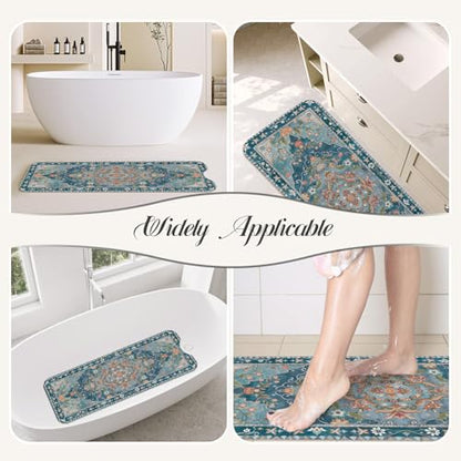 SHUCHING Blue Bath Mat for Tub Non Slip-40x16 Inch | Bathtub Mat for Women & Elderly Mold Free, Long Shower Mat for Inside Shower with Suction Cup, Machine Washable - color: Blue