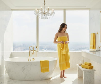 CRAFTBERRY- 6 Piece Cotton Bath Towel Set- 2 Bath - 2 Hand - 2 Face, Yellow | 100% Cotton • Thick & Plush • Hotel Quality • Ultra Soft • Highly Absorbent • Quick Dry • Low Lint • Machine Washable - color: Sunrise Yellow