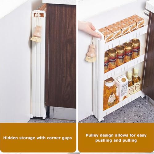 3.54 Slim Storage Cart Durable Bathroom Organizer Slide Out Storage Cart Rolling Utility Cart Slide Out Organizer Narrow Shelf Rack for Kitchen Bathroom Study Office - size: 2 Tiers