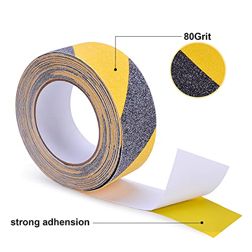 Anti Slip Tape, Waterproof Self Adhesive Yellow/Black 2"x16Ft Grip Tape | High Visibility Safety Warning Tape, High Traction Wear Resistant for Stairs, Walkways, Ramps & Industrial Areas - size: 2 Inch x 16 Feet