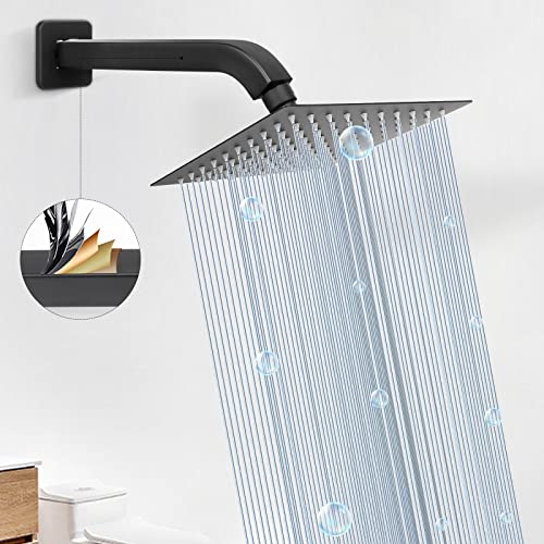 Shower Arm with Flange and Teflon Tape, Wall Mounted Square Shower Pipe 304 Stainless Steel Extension Arm for Fixed Shower Head & Handheld Shower (10 Inch, Matte Black) - color: Matte Black, style: 10 Inch