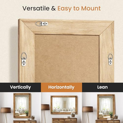 Wood Framed Bathroom Vanity Mirror for Wall, 28"x40" Farmhouse Mirror | Solid Wood Frame, HD Shatterproof Glass, Vertical/Horizontal Hanging, Ideal for Bathroom, Living Room, Bedroom - size: 40"L x 28"W