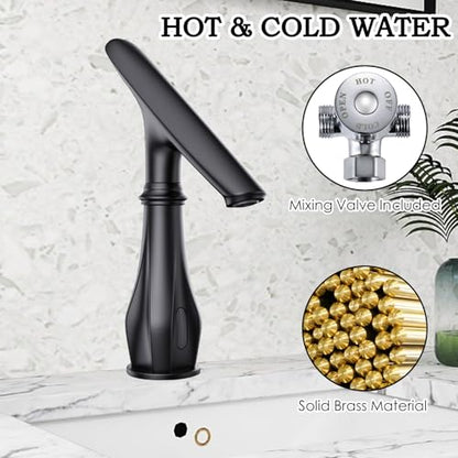 Touchless Bathroom Faucet, Matte Black Smart Motion Sensor Bathroom Sink Faucets 1 Hole with Cover Plate, Mixing Valve, Battery Powered for Commercial Lavatory, Home - color: Matte Black