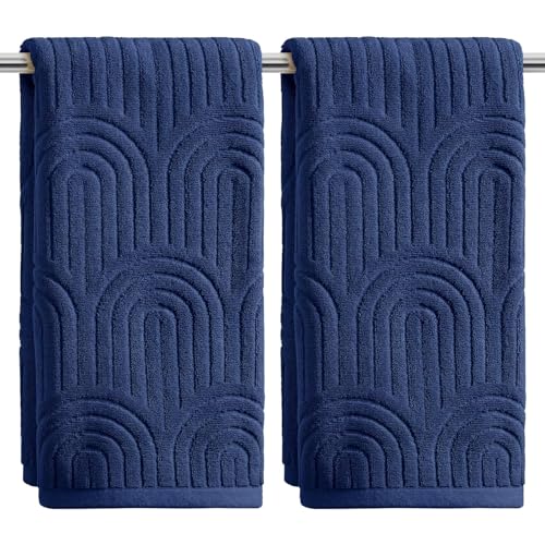 Artoid Mode 2 Pcs Navy Blue 3D Arched Stripes Jacquard Hand Towels for Bathroom, 100% Cotton Soft Absorbent Bathroom Decor Towels, 13.7 x 29.5 Inch - color: Navy Blue, size: 13.7" x 29.5", 2PCS