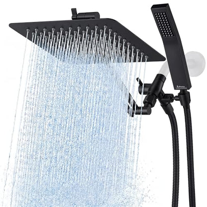 G-Promise All Metal 10" Dual Square Shower Head Combo | Rain Shower Head | Handheld Shower Wand | Adjustable | 3-Way Diverter | 71" Extra Long Hose - A Bathroom Upgrade (Matte Black) | Built to Last, Easy Install, Adjustable Height & Angle for All Heights