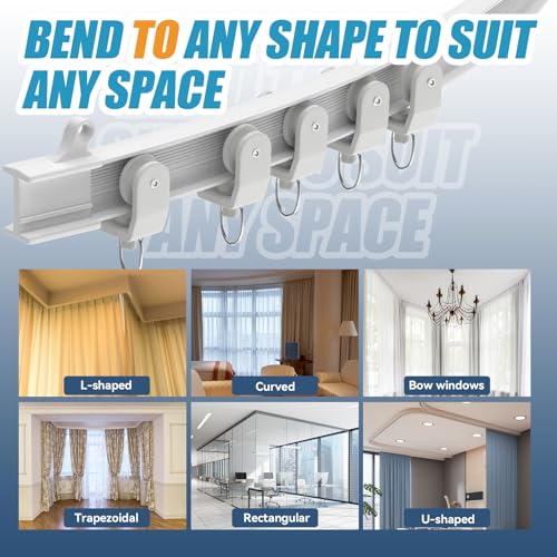 16.5 FT Bendable Curtain Track Ceiling,Mounted Straight Curved Ceiling Track Set Installation for Windows Curtain Room Divider - 5 Meter White