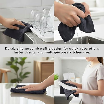 Waffle Weave Kitchen Towel, 100% Cotton - 15x25 Inches with Hanging Loop, Ultra Soft Absorbent Quick Drying Dish Cloth, Tea and Hand Towels, 4 Pack - Spring Easter Summer - Dark Grey - color: Dark Grey, size: 15 x 25 - 4 Pack