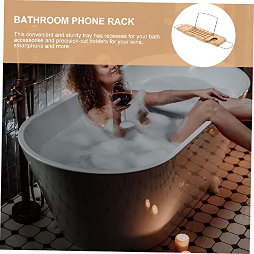 Happyyami Bamboo Bathtub Shelf Expandable Tub Tray Bath Tray for Bathroom Organization