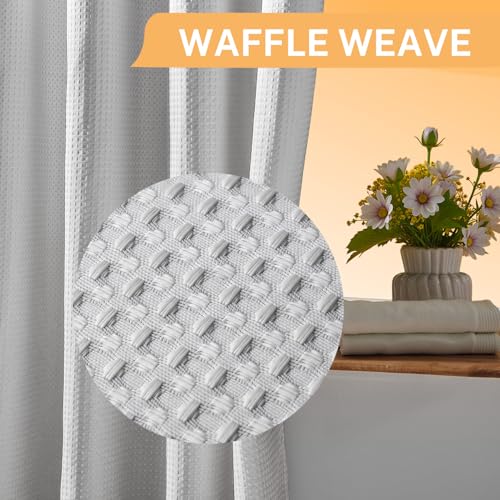 River Dream No Hooks Shower Curtain with 2 Snap in Liner, Light Grey, 71x74 | Waffle Weave, 1 Attached Snap in Liner and 1 Extra Replacement Liner, Bathroom Curtains Shower Set, Hotel Grade, Spa Like - color: Light Grey