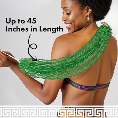 Bathway African Net Sponge Authentic with Handles (Set of 2), African Exfoliating Net Sponge, Exfoliating Body Scrubber Bath Sponge - Bathing Accessories with Storage Bag (Purple & Green) - color: Purple & Green