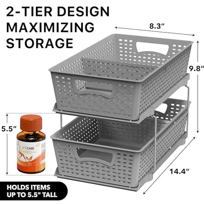Simple Houseware 2 Tier Pull-Out Sliding Drawer Under Sink Storage, Gray | Great for Kitchen Bathroom Tray Shelf Organizer - color: Gray