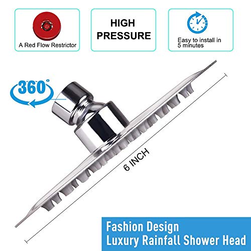NearMoon Rain Shower Head, Ultra-Thin Design-Pressure Boosting, Awesome Some Experience, High Flow Stainless Steel Rainfall Head (6 Inch,Chrome Finish) - color: Chrome Finish, size: 6 Inch