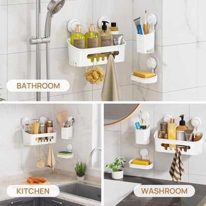 Shower Caddy Suction Cup Set Shower Organizer & Soap Holder & Toothbrush Holder, Bathroom Shelf Basket NO-Drilling, Removable Suction Storage Waterproof Bathroom Caddy, White | Toothbrush Holder, NO-Drilling Bathroom Shelf, Removable Suction Storage, Wate