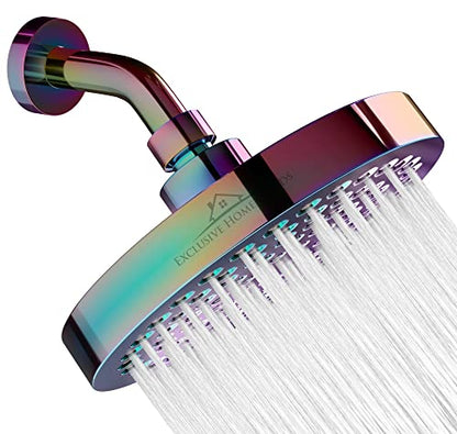 Rainfall Shower Head - 6" High Pressure Shower Heads - 1.8 GPM Shower Heads with Anti-Clog 90 Rubber Jets - 360° Rotation Adjustable Shower Head - Rustproof Bathroom Shower Head - Polished Rainbow