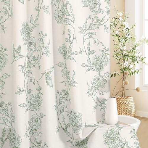 MitoVilla Sage Green Cotton Boho Hummingbird Shower Curtains, 72 x 72 | Sage Green Cottagecore Spring Shower Curtain for Bathroom, Modern Farmhouse French Country Bathroom Décor, 72x 72 - color: Sage Green, size: 72"W x 72"L (Pack of 1)