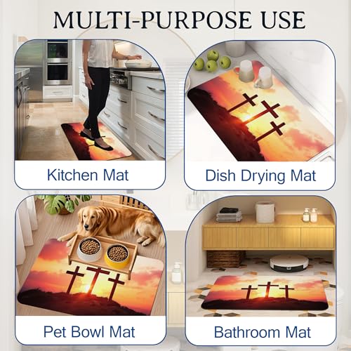 Elightvap Bath Mat Cross Mountain Sunset Bathroom Rug,Soft and Non Slip Bath Rugs,Quick Drying Machine Washable Floor Mat 17 * 29.5 Inches for Shower Room,Bathtub,Kitchen Bathroom - color: Cross Mountain Sunset