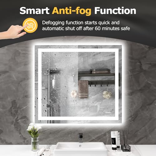 Hivone 40"X36" LED Bathroom Mirror with Lights, Anti-Fog, Dimmable, Backlit + Front Lit, Smart Bathroom Vanity Mirror, Memory Function, Shatterproof, Tempered Glass (Horizontal/Vertical) - size: 40"L x 36"W