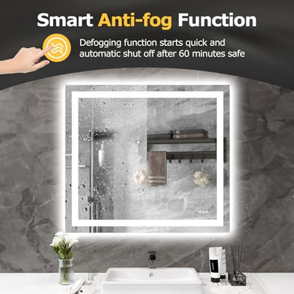 Hivone 40"X36" LED Bathroom Mirror with Lights, Anti-Fog, Dimmable, Backlit + Front Lit, Smart Bathroom Vanity Mirror, Memory Function, Shatterproof, Tempered Glass (Horizontal/Vertical) - size: 40"L x 36"W
