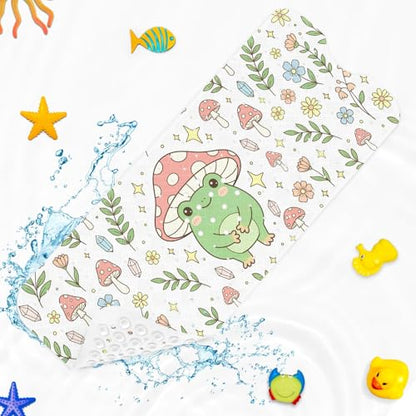 Green Cute Frog Mushrooms Bathtub Shower Mat Summer Leaf Flower Non-Slip Tub Mat Extra Long Bath Floor Mats 40X16 Inch Machine Washable for Bathroom Tub Bath Mat for Toddler and Baby - color: Green Frog Mushrooms