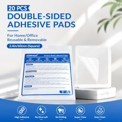 ZOMPAGO Heavy Duty Double Sided Mounting Square Tape Picture Hanging 20PCS | Waterproof, strong high strength adhesion, removable no residue, shower applicable, durable wall mounting adhesive dots - size: 20PCS（Square）