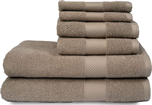 MAURA Premium Bath Towel Set 100% Cotton. 6 Piece Ultra Absorbent Quick Dry Soft Terry Bath Towels for Bathroom, Hotel and Spa Quality, Taupe - color: Taupe, size: Bath Towels Set