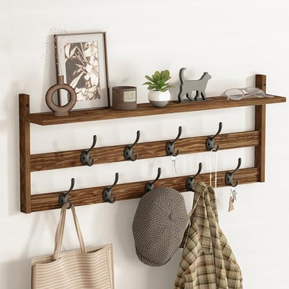 AMBIRD Coat Rack Wall Mount with Shelf, 29" Coat Hooks Wall Mounted with 9 Metal Hooks for Entryway, Bathroom, Bedroom, Living Room, Kitchen, 2 Tier Wall Hooks for Clothes, Hat, Towel, Key, Purse - style: 9 Hooks