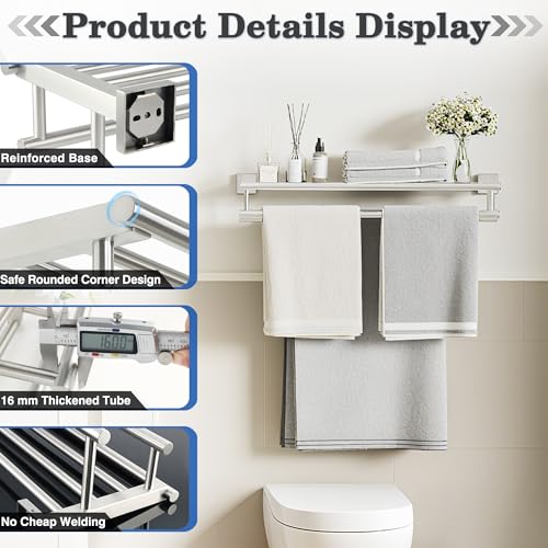 Alise Double Towel Rack for Bathroom Wall Mounted 28 Inch,Brushed Nickel | Bathroom Tower Holder Towel Shelf with Double Towel Bars,SUS304 Stainless Steel Towel Rack with Shelf - color: Brushed Nickel, size: 700mm/28-Inch(Double Bars)