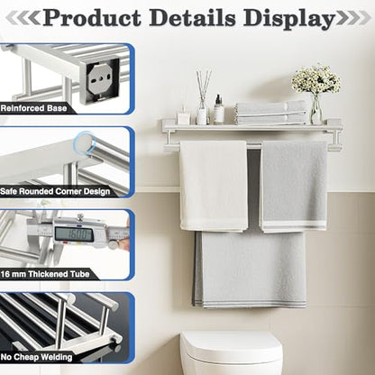 Alise Double Towel Rack for Bathroom Wall Mounted 20 Inch,Brushed Nickel | Bathroom Tower Holder Towel Shelf with Double Towel Bars,SUS304 Stainless Steel Towel Rack with Shelf - color: Brushed Nickel, size: 500mm/20-Inch(Double Bars)