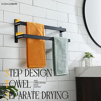 KOKOSIRI Towel Bars Black Bath Towel Holders 20 Inches Bathroom 2-Tiers Ladder Towel Rails Wall Mounted Towels Shelves Rack Stainless Steel, B5008BK-L20 - color: Matte Black, size: 20-Inch