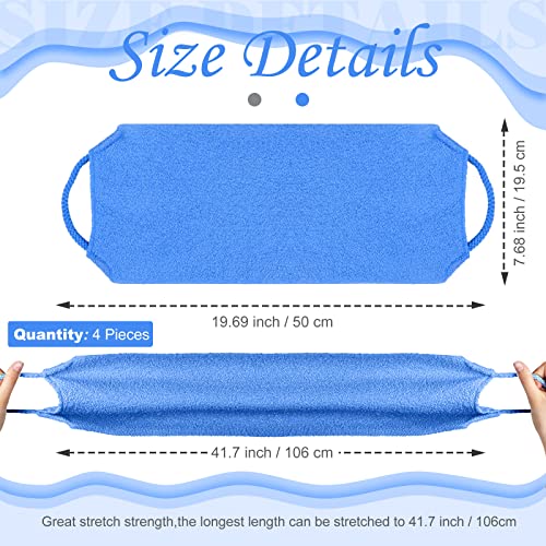 Moukeren Exfoliating Back Scrubber with Handles 4 Pack Nylon Back Exfoliator Extended Length Washers Scrubbers Stretchable Pull Strap Exfoliating Washcloth(Dark Blue, Gray, Beige, Fluorescent Green) - color: Dark Blue, Gray, Beige, Fluorescent Green