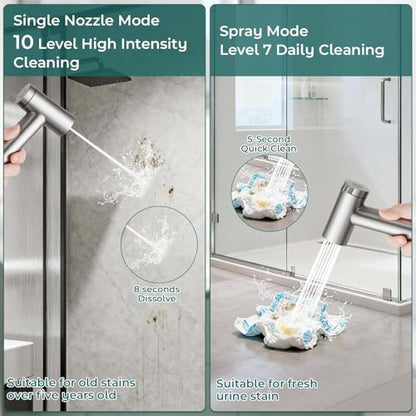 Handheld Bidet Sprayer for Toilet, Adjustable Water Pressure Control Rotary Switch with Bidet Hose, Exclusive Single Nozzle High Pressure Mode for Cleaning Stubborn Stains, Brushed Nickel - color: Brushed Nickel