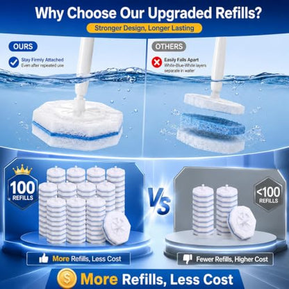100 Pcs Disposable Toilet Wand Refills Bulk,No Cleaner Required | Disposable Toilet Brush Refills,No Falling Apart,4X Thick Lather Cleaning Power,Fresh Scent,Fits Clorox and Most Toilet Wands