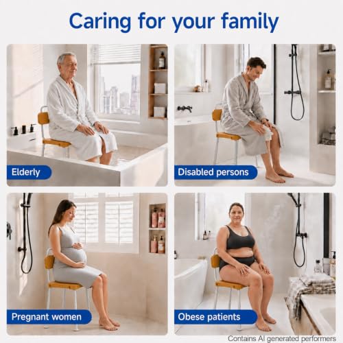 Shower Chair with Back – for Elderly & Disabled, Inside Shower Use | Waterproof, Rustproof, Adjustable height, Non-slip feet, Fits inside a bathtub