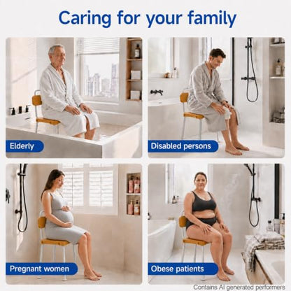 Shower Chair with Back – for Elderly & Disabled, Inside Shower Use | Waterproof, Rustproof, Adjustable height, Non-slip feet, Fits inside a bathtub