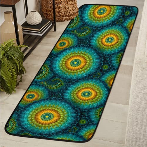 Green Datura Flowers 2' X 6' Washable Soft Comfort Carpet Runner Non-Slip Absorbent Area Rugs for Indoor Hallway Kitchen Laundry Bathroom Entryway Bedroom Runner Mat - color: Print 17