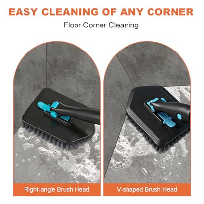 Long Handled Scrub Brush for Shower,3-in-1 Cleaning Brushes with 3 Different Function Cleaning Heads Brush for Shower Cleaning Bathroom Kitchen Walls Tub Tile (Black) - color: Black