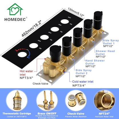 HOMEDEC 16inch Round Rain Shower System with Dual 6" Wall Mounted Shower Heads, 4 Way Shower Diverter Valve with 2-Function Handheld Shower, Black - color: Black, style: 4-Way + 2x 6" Top (No Jets)
